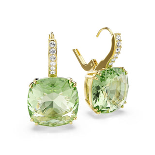 Millenia drop earrings, Cushion cut, Green, 18K gold finish