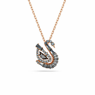 Swan pendant, Mixed cuts, Swan, Black, 18K rose gold finish