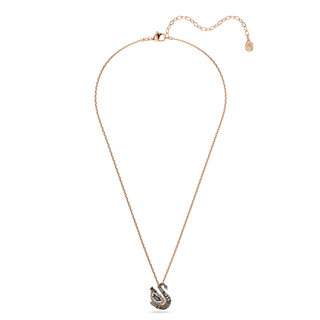 Swan pendant, Mixed cuts, Swan, Black, 18K rose gold finish
