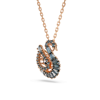 Swan pendant, Mixed cuts, Swan, Black, 18K rose gold finish