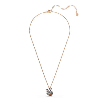 Swan pendant, Mixed cuts, Swan, Black, 18K rose gold finish