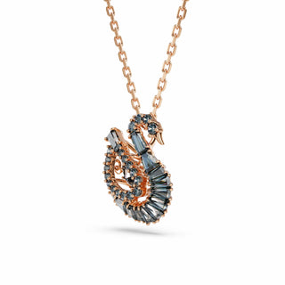 Swan pendant, Mixed cuts, Swan, Black, 18K rose gold finish