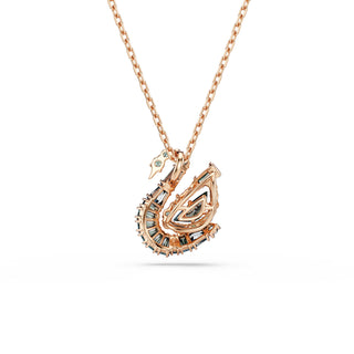 Swan pendant, Mixed cuts, Swan, Black, 18K rose gold finish