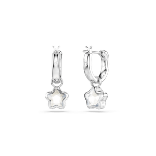 Chroma drop earrings, Mixed cuts, Star, White, Rhodium plated