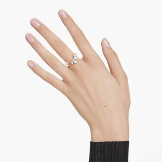 Constella open ring, Crystal pearl, Round cuts, White, Rhodium plated