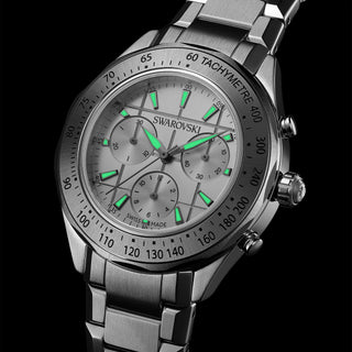 Dextera tachymetre watch, Swiss Made, Metal bracelet, Silver tone, Stainless steel
