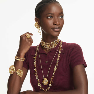 Gema necklace, Mixed cuts, Yellow, 18K gold finish