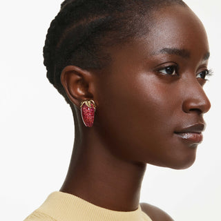 Idyllia clip earrings, Red, 18K gold finish