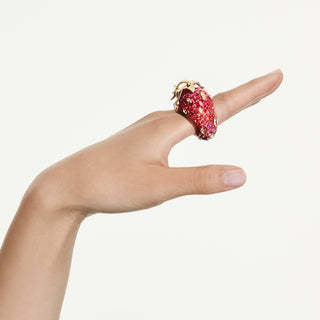 Idyllia motif ring, Mixed cuts, Strawberry, Red, 18K gold finish