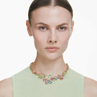 Idyllia necklace, Mixed cuts, Flower, Multicolored, 18K gold finish