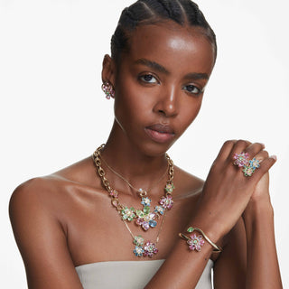 Idyllia necklace, Mixed cuts, Flower, Multicolored, 18K gold finish