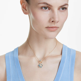 Idyllia pendant, Mixed cuts, Flower, Blue, 18K gold finish