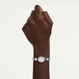 Imber oval watch, Swiss Made, Metal bracelet, Silver tone, Stainless steel