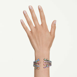 Matrix bangle, Mixed cuts, Bouquet, Multicolored, Ruthenium plated