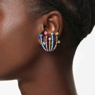 Matrix clip earrings, Mixed cuts, Bouquet, Multicolored, Ruthenium plated