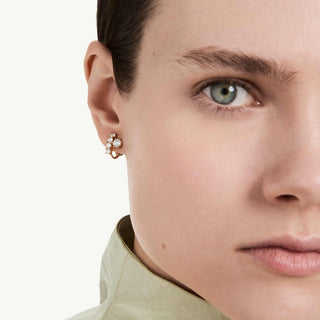 Matrix clip earrings, Round cut, White, 18K rose gold finish