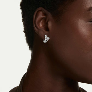 Matrix hoop earrings, Round cut, White, Rhodium plated