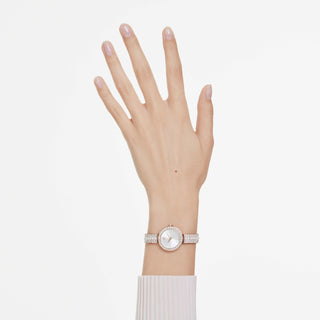 Matrix pearl bangle bangle watch, Swiss Made, Crystal bracelet, White, Rose gold-tone finish