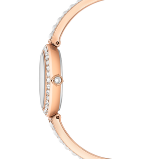 Matrix pearl bangle bangle watch, Swiss Made, Crystal bracelet, White, Rose gold-tone finish