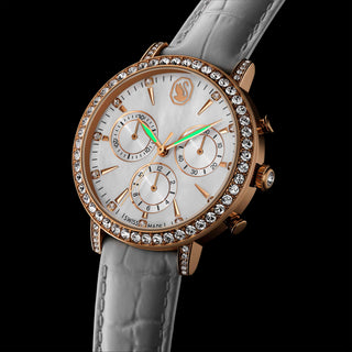 Matrix tennis chrono watch, Swiss Made, Leather strap, Rose gold tone, Rose gold-tone finish