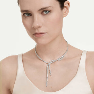 Mesmera Y necklace, Mixed cuts, White, Rhodium plated