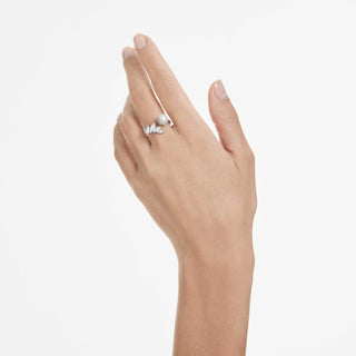 Mesmera open ring, Crystal pearl, Marquise cut, White, Rhodium plated