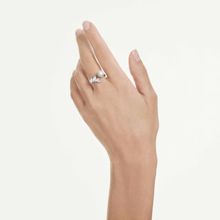 Mesmera open ring, Crystal pearl, Marquise cut, White, Rhodium plated