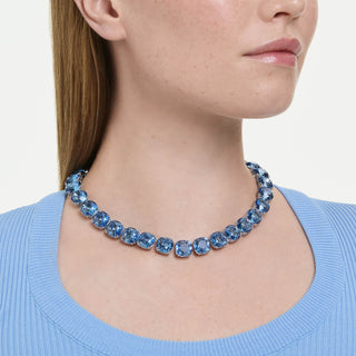 Millenia necklace, Cushion cut, Blue, Rhodium plated