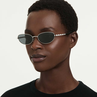 Sunglasses, Oval shape, 2 in 1 clip-on, SK7044, Silver tone