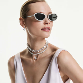 Sunglasses, Oval shape, 2 in 1 clip-on, SK7044, Silver tone