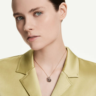 Swan pendant, Mixed cuts, Swan, Black, 18K rose gold finish