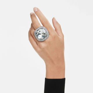 Una Angelic cocktail ring, Cushion cut, White, Ruthenium plated