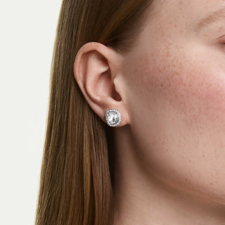 Una Angelic earrings, Cushion cut, White, Rhodium plated