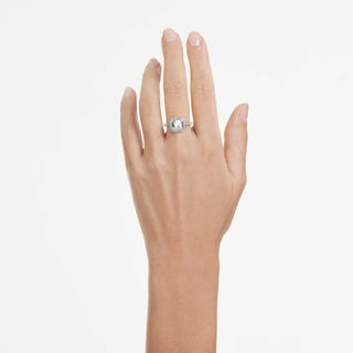 Una Angelic halo ring, Cushion cut, White, Rhodium plated