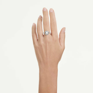 Una Angelic halo ring, Cushion cut, White, Rhodium plated