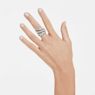 Vienna cocktail ring, Mixed cuts, Swan, White, Rhodium plated