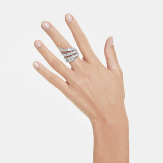 Vienna cocktail ring, Mixed cuts, Swan, White, Rhodium plated