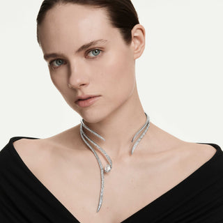 Vienna necklace, Mixed cuts, White, Rhodium plated