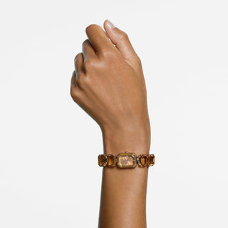 Watch, Octagon cut bracelet, Brown, Champagne gold-tone finish