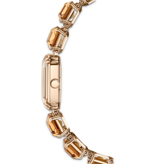 Watch, Octagon cut bracelet, Brown, Champagne gold-tone finish