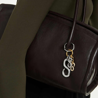 Bag charm, Round cut, White, Mixed metal finish