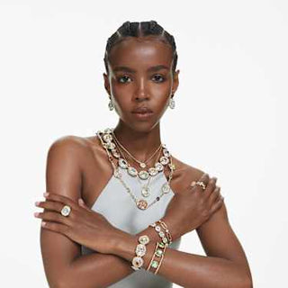 Chroma drop earrings, Asymmetrical design, Octagon cut, Multicolored, Gold-tone plated