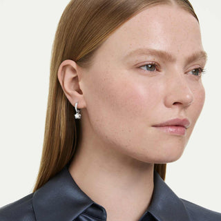 Chroma drop earrings, Mixed cuts, Star, White, Rhodium plated