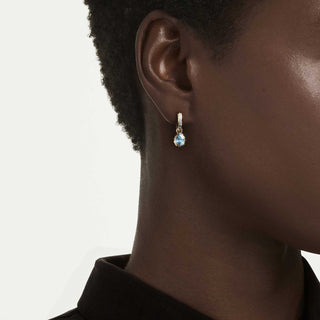 Chroma drop earrings, Pear cut, Blue, 18K gold finish