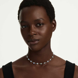 Chroma necklace, Mixed cuts, Star, White, Rhodium plated
