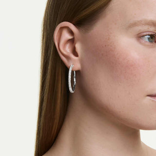 Dextera hoop earrings, Round cut, White, Rhodium plated