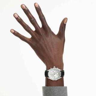 Dextera tachymetre watch, Swiss Made, Leather strap, Silver tone, Stainless steel