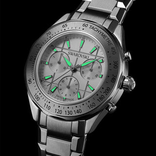 Dextera tachymetre watch, Swiss Made, Metal bracelet, Silver tone, Stainless steel