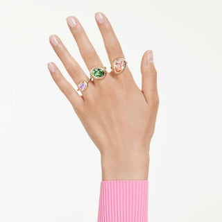 Gema motif ring, Set (3), Multicolored, 18K gold finish