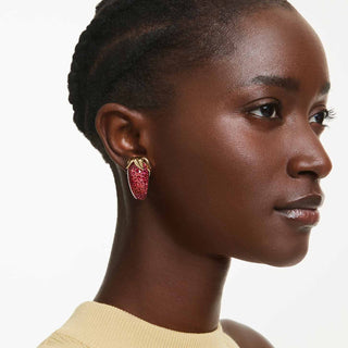 Idyllia clip earrings, Red, 18K gold finish